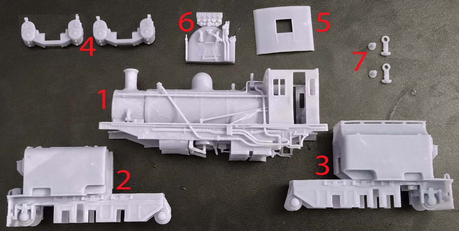 MichaelT3D's 3D printed NGG16 Garratt kit: For Narrow Gauge 009 Model Railways Parts List